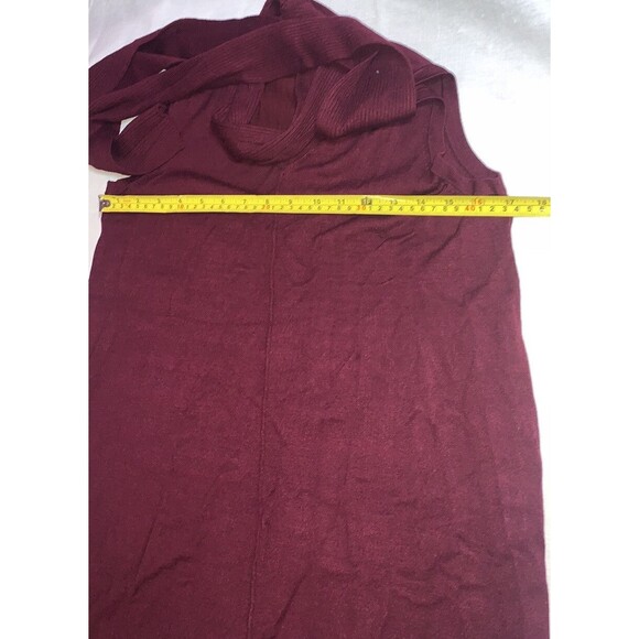 Side slits tunic top tie bow burgundy sleeveless hi-low stretch career casual M - Picture 7 of 11